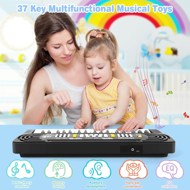 TWFRIC Kids Toddler Toy Piano Keyboard, 37 Key Pianos for Kid Music Toys Instruments with Microphone Dual Speaker Ideal for 3 4 5 6 7 8 Year Old Girl Boy Birthday/Christmas Day Gift (Black) - Image 3
